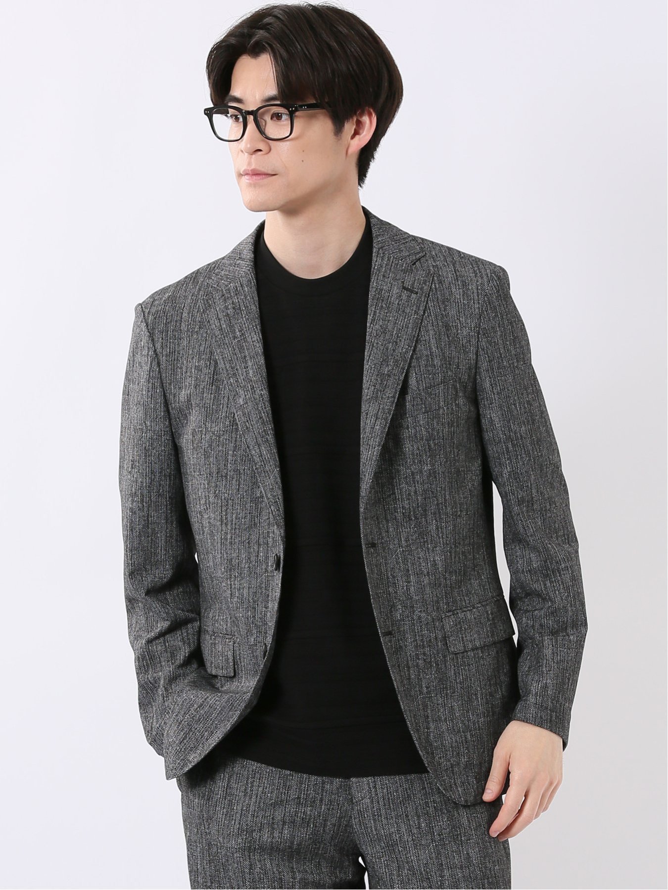 【SALE／25%OFF】TAKA-Q ストレッチ ウォッシャブル サッカー プリント レギュラーフィット 2ボタン ジャケット 黒(セットアップ可能) タカキュー スーツ・フォーマル スーツジャケット【送料無料】