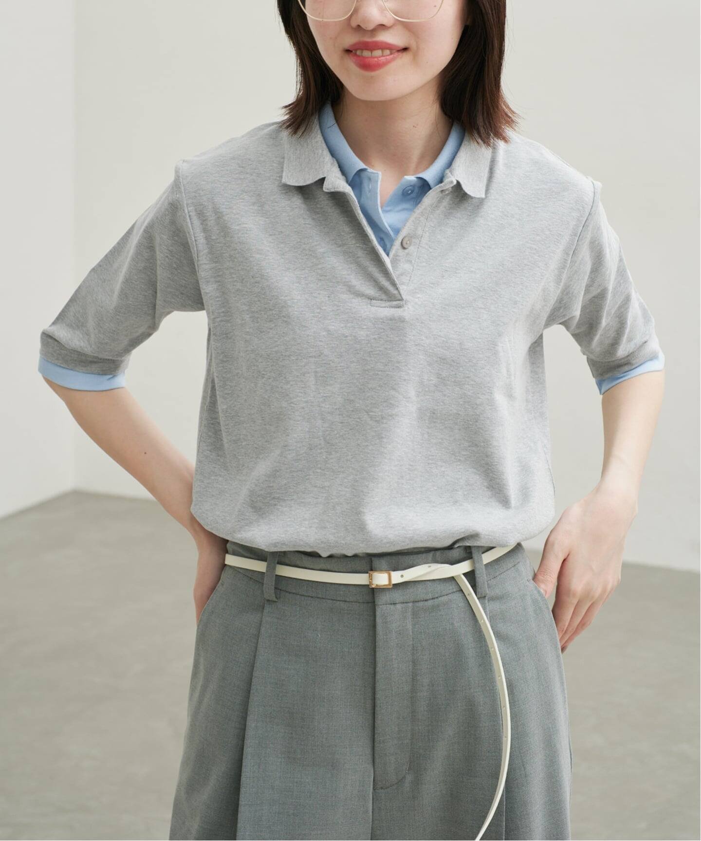SLOBE IENA Layered 襟付きTシャツ スローブ イエナ トップス カットソー・Tシャツ ネイビー グレー