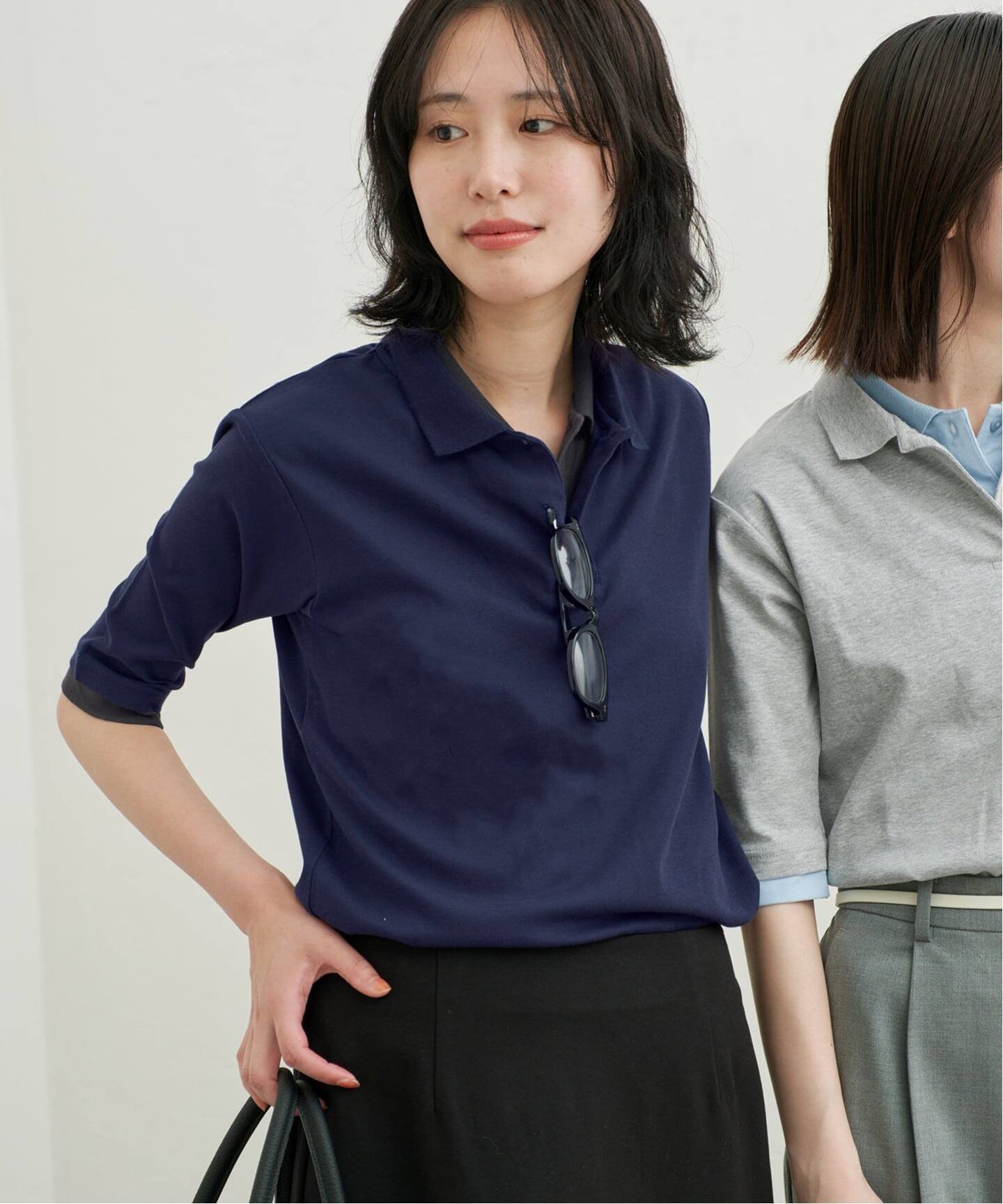 SLOBE IENA Layered 襟付きTシャツ スローブ イエナ トップス カットソー・Tシャツ ネイビー グレー