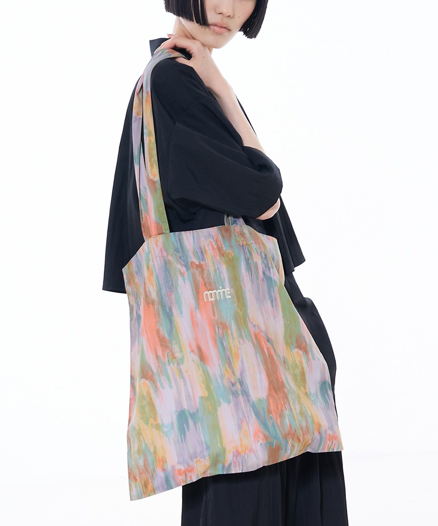 NOMINE Icon Embroidery Paint Pattern Art Print Long Handle Tote Bag - Available in Blue, Brown, Orange, and Pink.