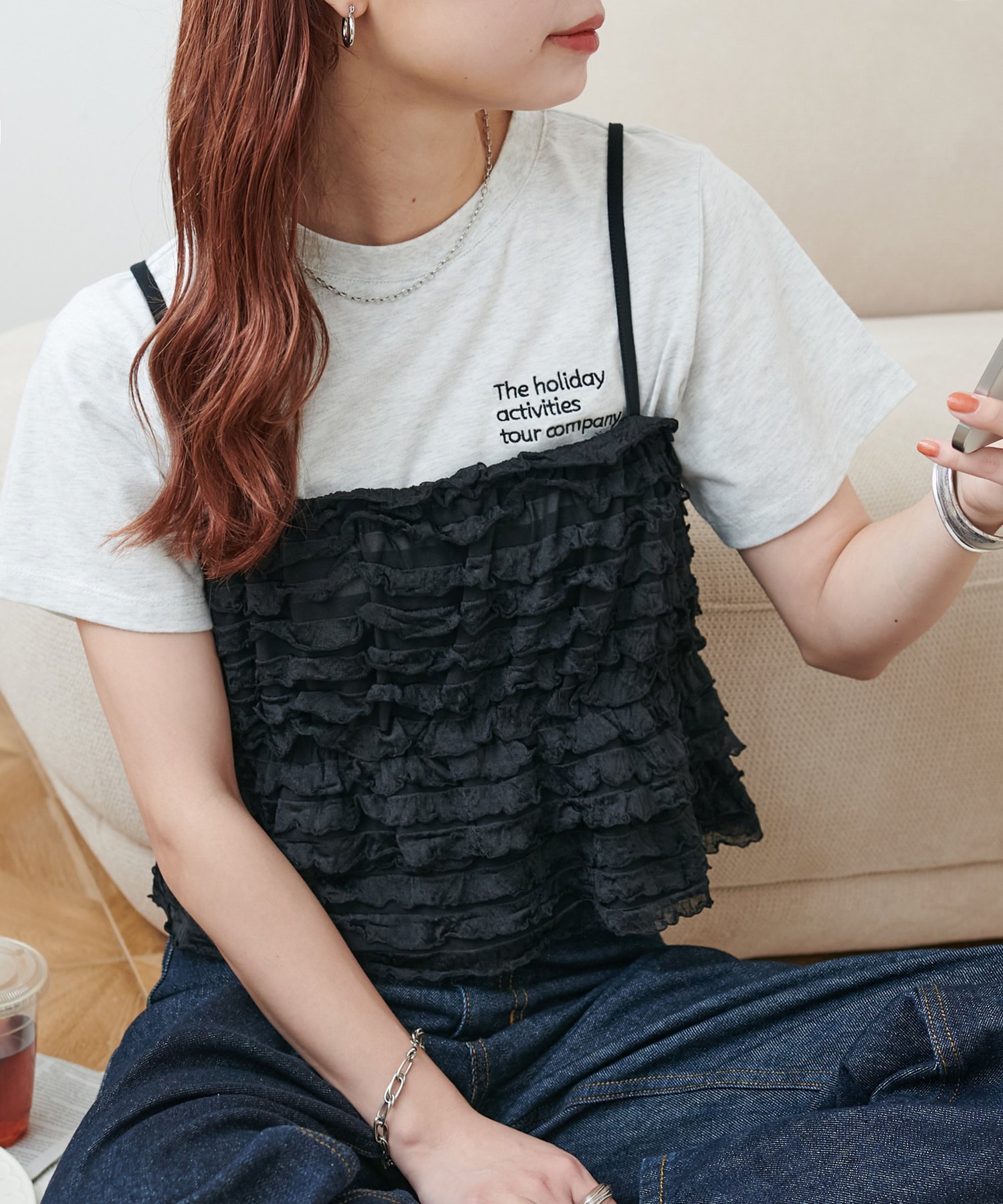 【SALE／20%OFF】Discoat 【WEB限定】フリルビスチェ ディスコート トップス カットソー・Tシャツ ホワイト ブラック【送料無料】のサムネイル