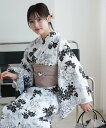 【SALE/49%OFF】utatane 浴衣+作り帯2点セット 白黒の重なる小花 ウタタネ 着物・浴衣・和装小物 浴衣【送料無料】