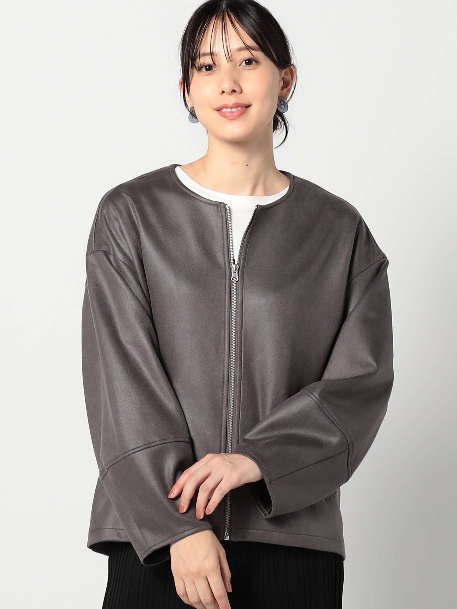 【SALE／37%OFF】Grand PARK NICOLE ダンボールニットノーカラージャケット ニコル ジャケット・アウター その他のジャケット・アウター グレー ブラック ホワイト【送料無料】