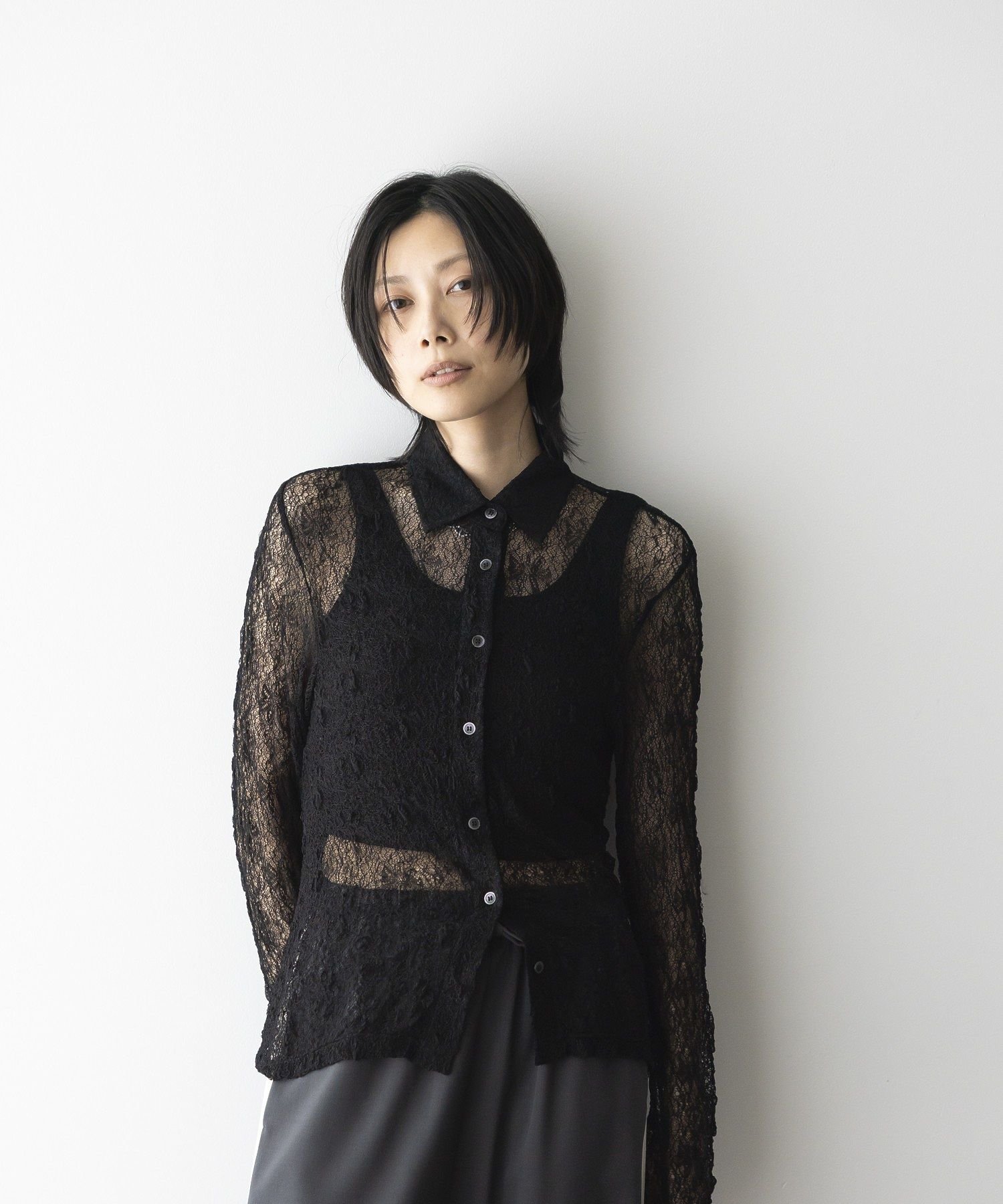 レースシアーシャツ ガレージ オブ グッド クロージング トップス カットソー・Tシャツ ブラック ホワイト