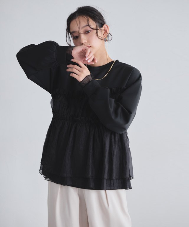 ECLAM [ECLAM]ペプラムドッキングプルオーバー ピエロ トップス カットソー・Tシャツ ホワイト ブラック【送料無料】