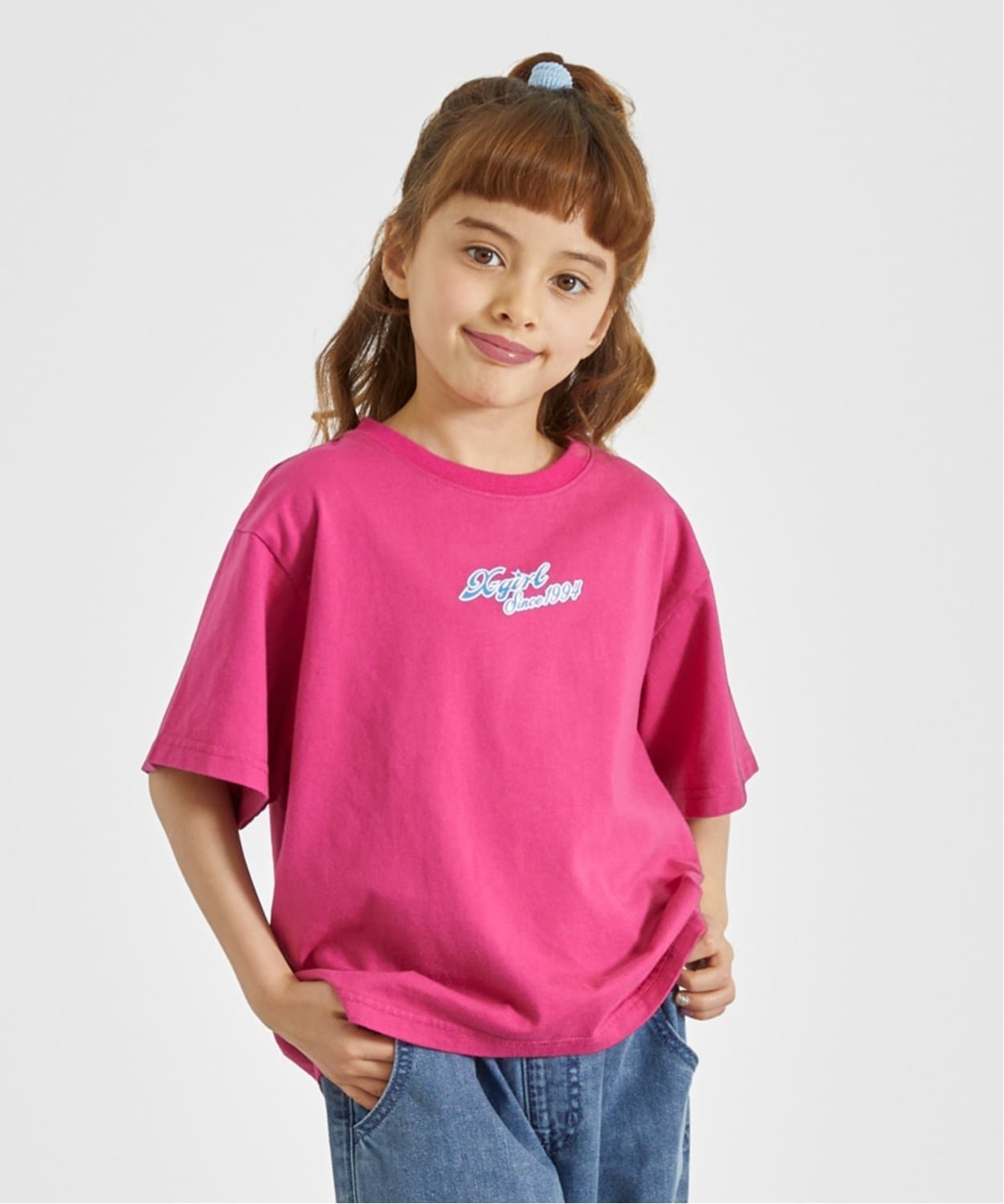 X-girl Stages ガールイラストバックプリント 半袖Tシャツ ナルミヤオンライン トップス カットソー・Tシャツ ピンク グレー