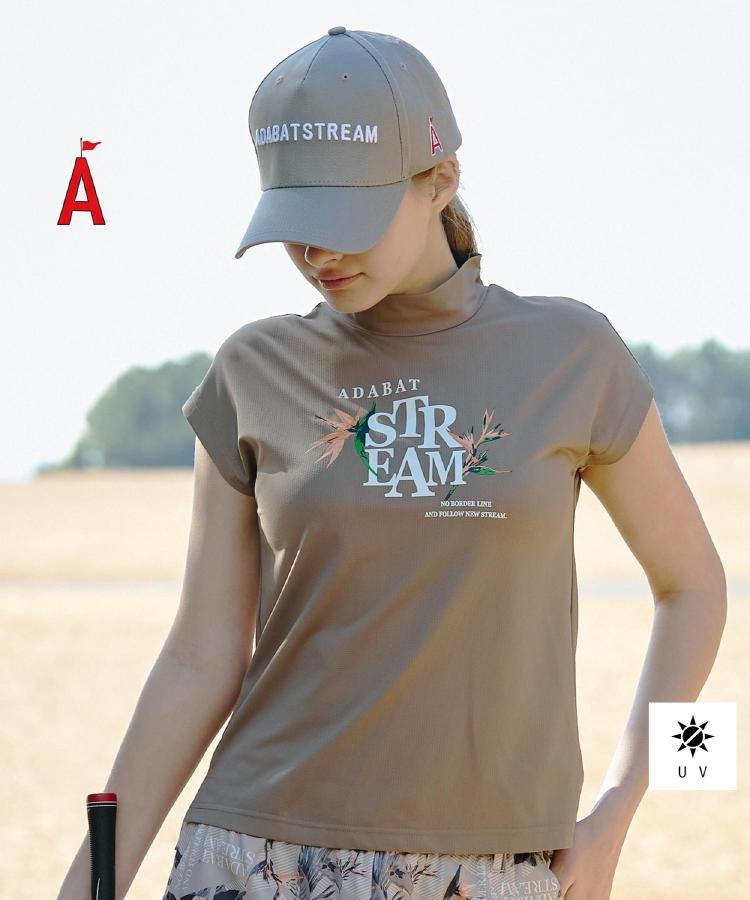 【UVケア】ロゴフラワーフレンチモックT アダバット トップス カットソー・Tシャツ ベージュ ホワイト