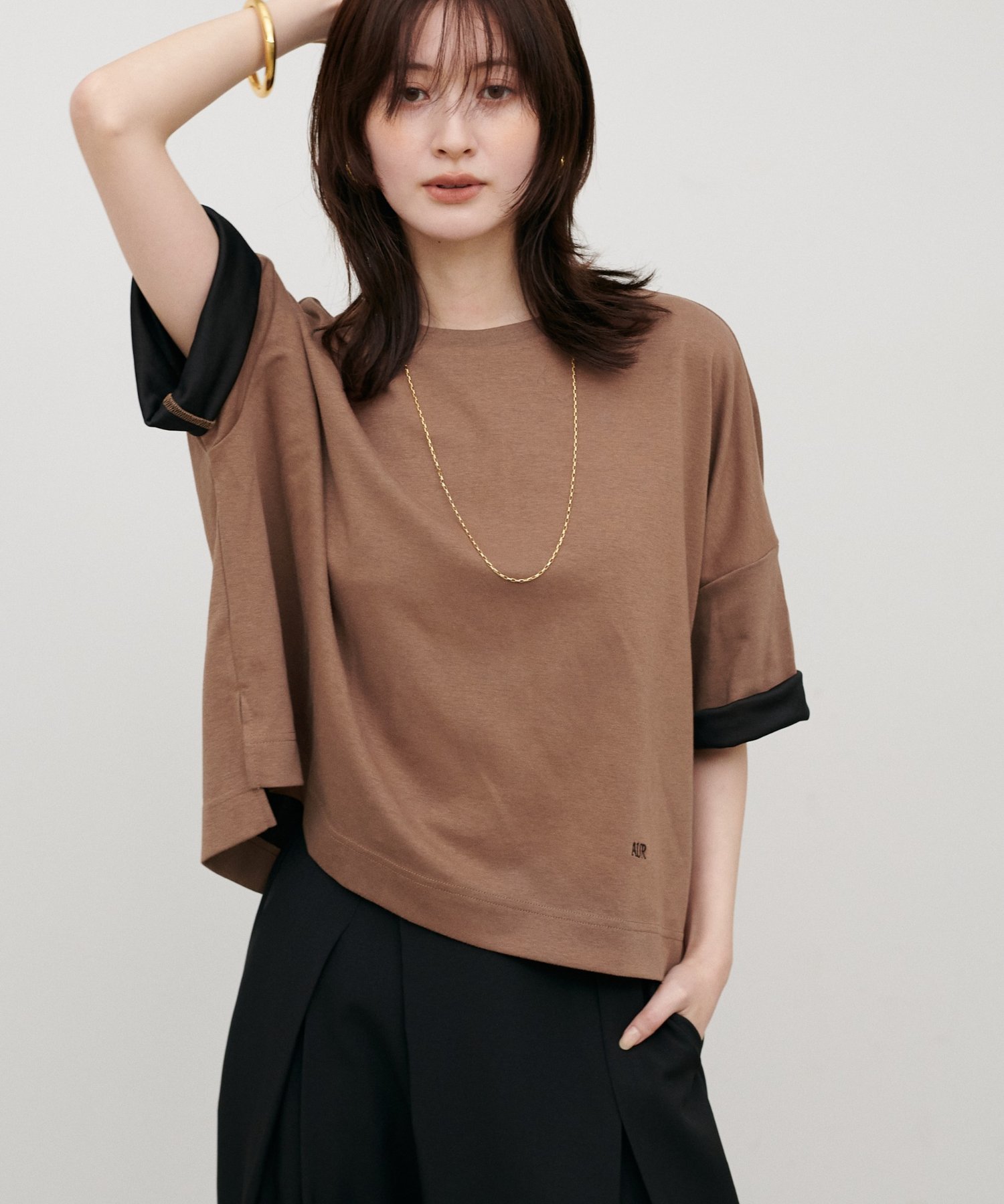 LARUTA リバークロス配色Tシャツ ラルータ トップス その他のトップス ネイビー ブラウン ブラック