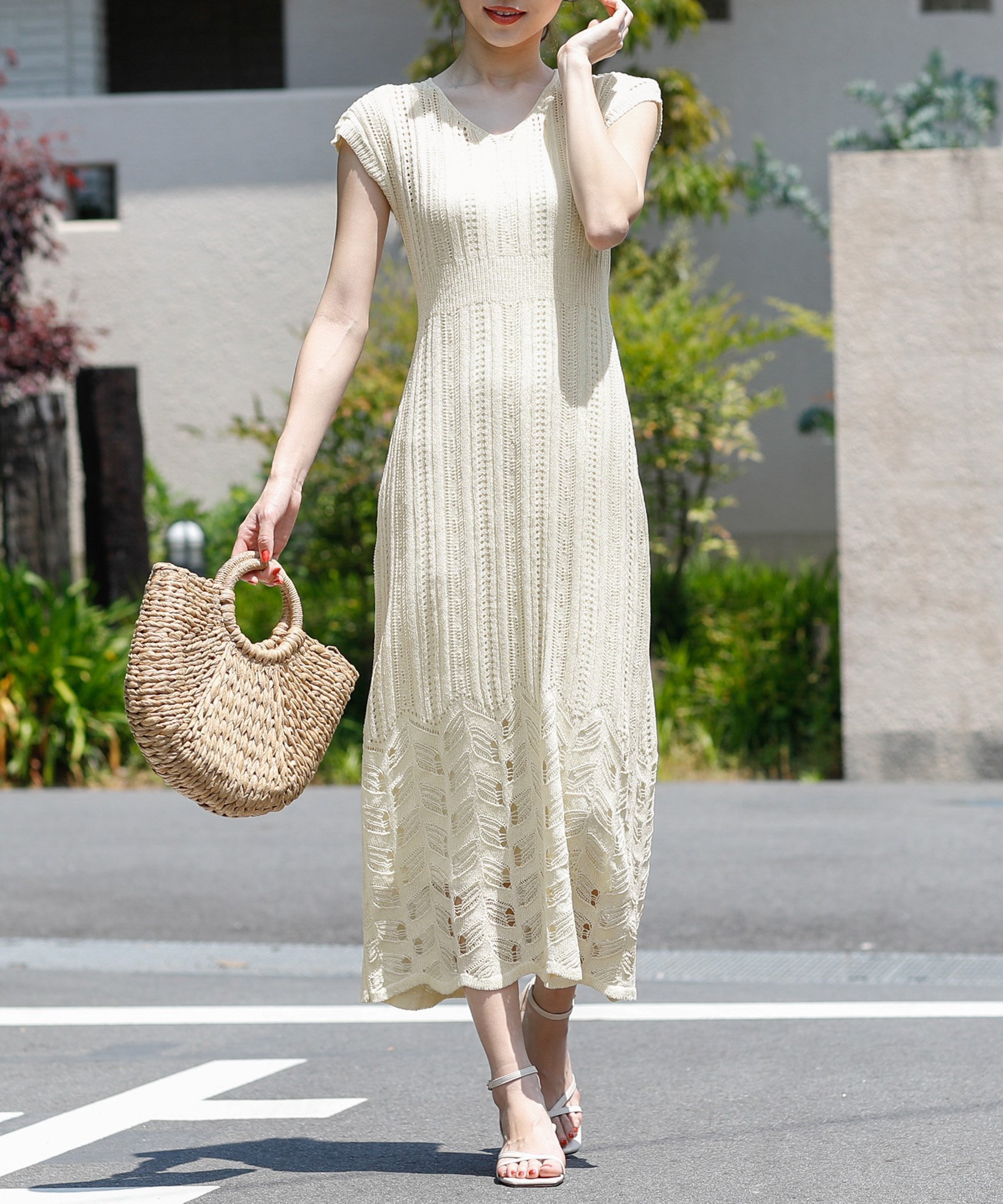 【SALE／37%OFF】La-gemme [2点セット]インナー付 透かし編みワンピース ラジュール ワンピース・ドレス ワンピース ブラウン ホワイト グリーン ブラック【送料無料】のサムネイル