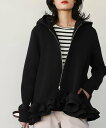 ELFRANK 裾フリルダンボールニットジップパーカー【洗える】 ガール トップス パーカー・フーディー ブラック グレー【送料無料】
