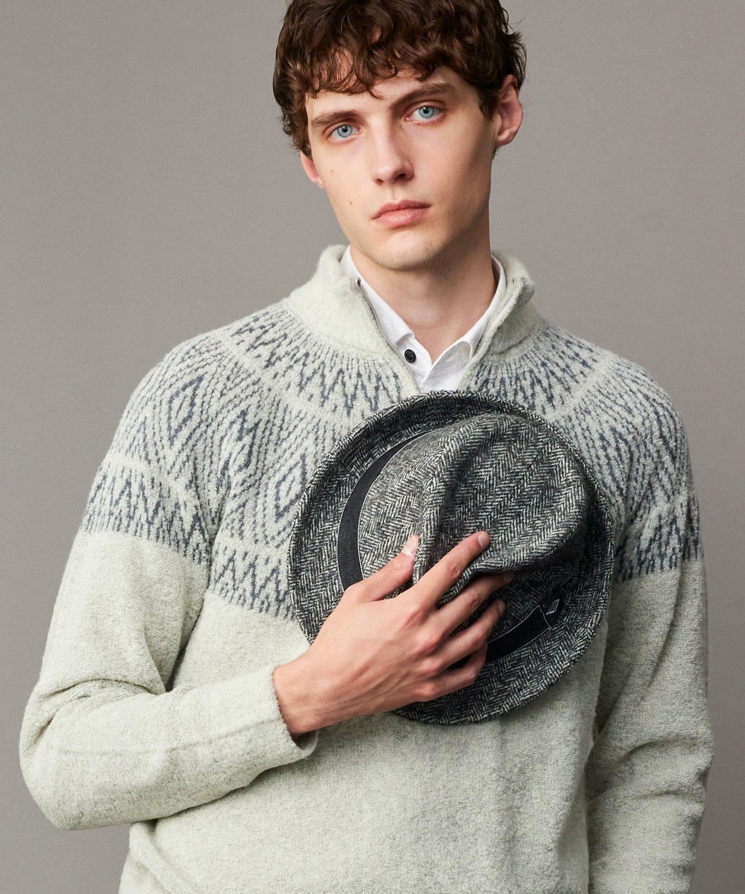 【SALE／30%OFF】JOSEPH ABBOUD 【サイズ調整可】アルパカリングヘリンボーン ハット ジョセフアブード 帽子 ハット ホワイト グレー【送料無料】