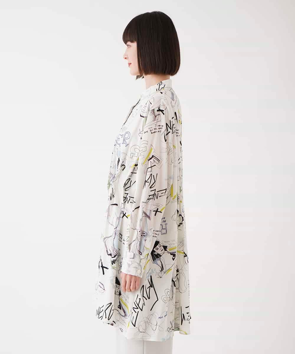 HIROKO BIS ポップアートデザインチュニック丈ブラウス /洗濯機で洗える ヒロコ ビス ワンピース・ドレス チュニック ホワイト【送料無料】