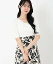 【SALE/50%OFF】STRAWBERRY-FIELDS Vネック5分袖リブニット ストロベリーフィールズ トップス ニット グリーン ホワイト ブラック【送料無料】