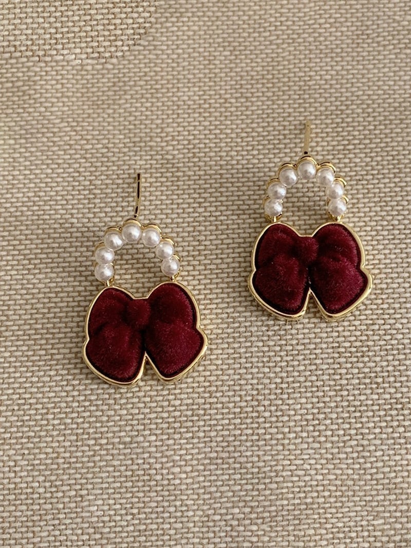 Coo+i/(W)ベルベットリボンパールピアス スレンダー アクセサリー・腕時計 ピアス ゴールド