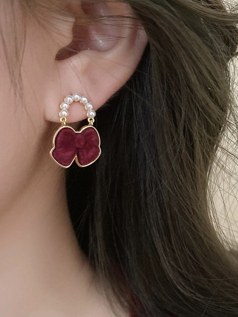 Coo+i/(W)ベルベットリボンパールピアス スレンダー アクセサリー・腕時計 ピアス ゴールド