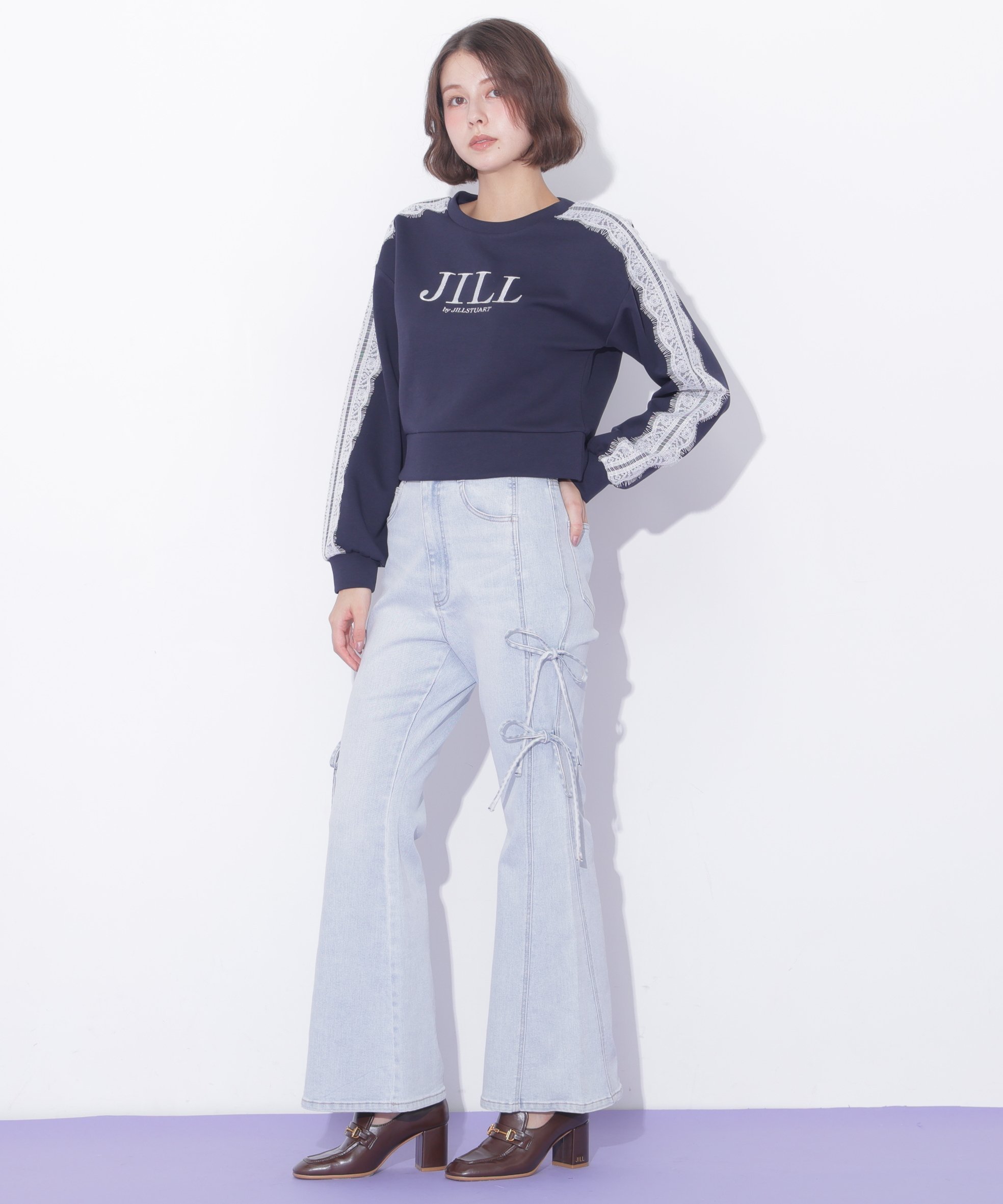 JILL by JILL STUART サイドリボンフレアデニム ジル バイ ジル スチュアート パンツ その他のパンツ ネイビー ブルー