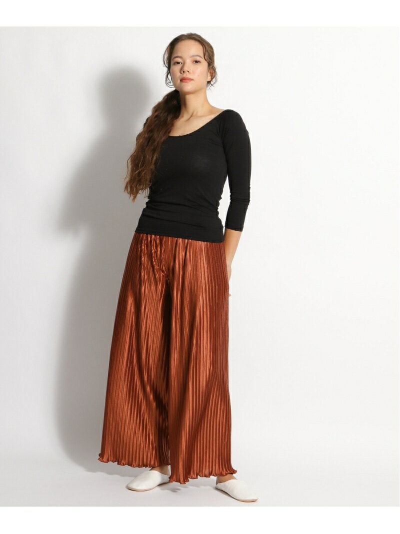 【SALE／20%OFF】bijorie プリーツサテン／ロングパンツ/ルームウェア/ワイド ビジュリィ パンツ/ジーンズ パンツその他 ブラウン ベージュ【送料無料】