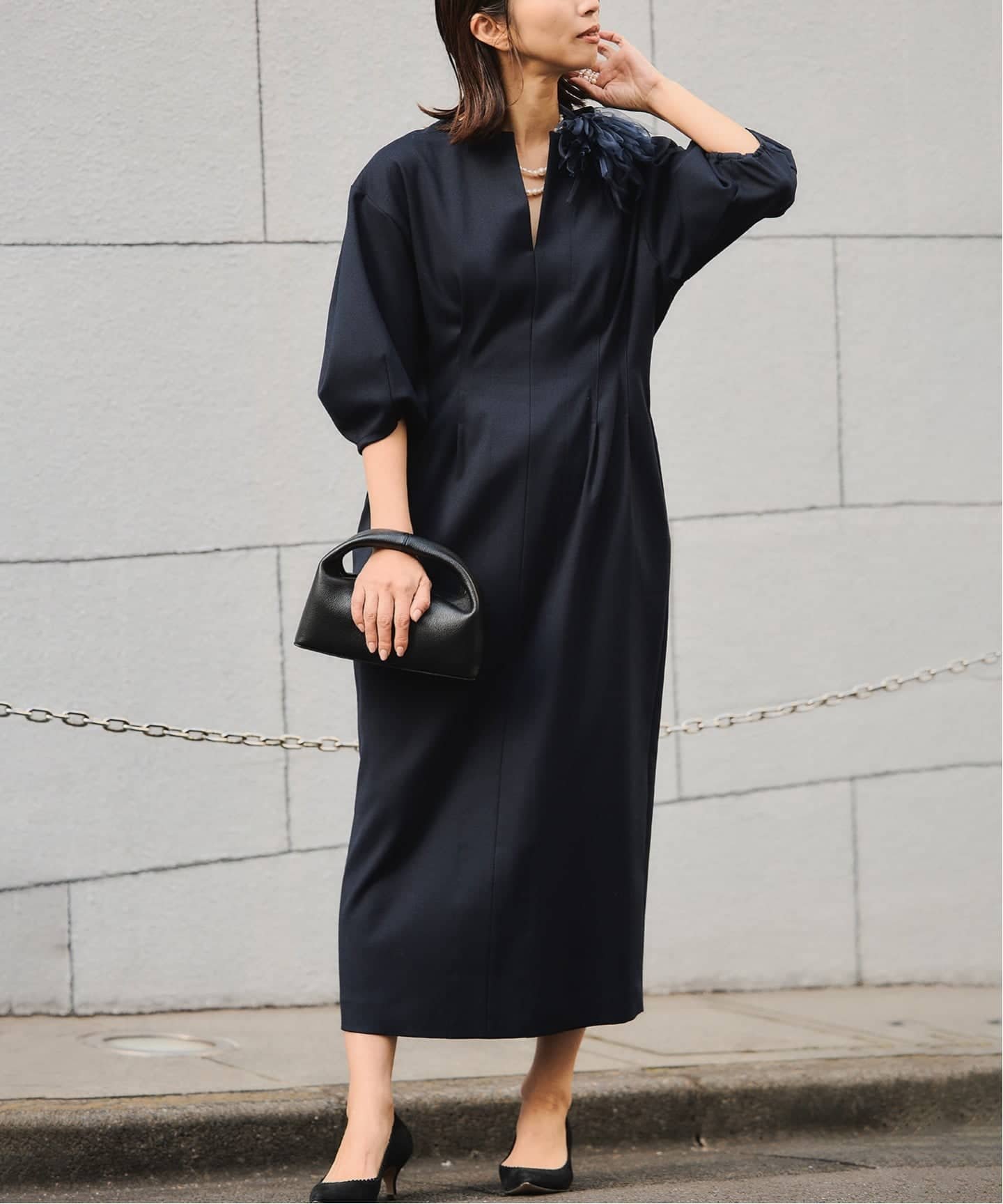 VERMEIL par iena 《追加4》P/Ry ウエストシェイプワンピース ヴェルメイユ パー イエナ ワンピース・ドレス ワンピース ネイビー【送料無料】