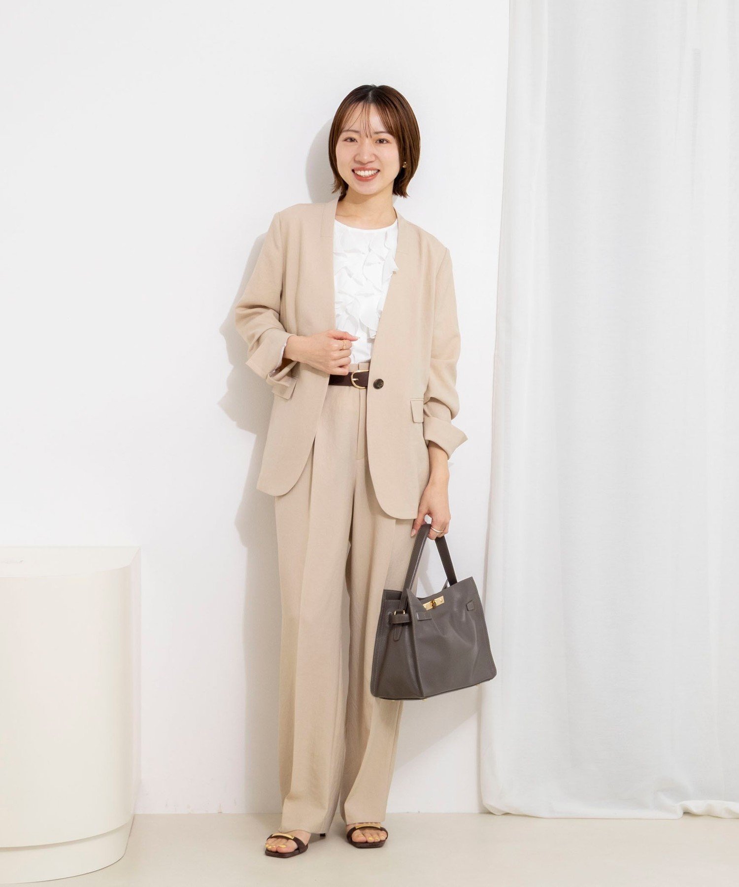 NOLLEY'S 《セットアップ対応》ストレッチツイルVネックジャケット ノーリーズ ジャケット・アウター ノーカラージャケット ベージュ ネイビー【送料無料】