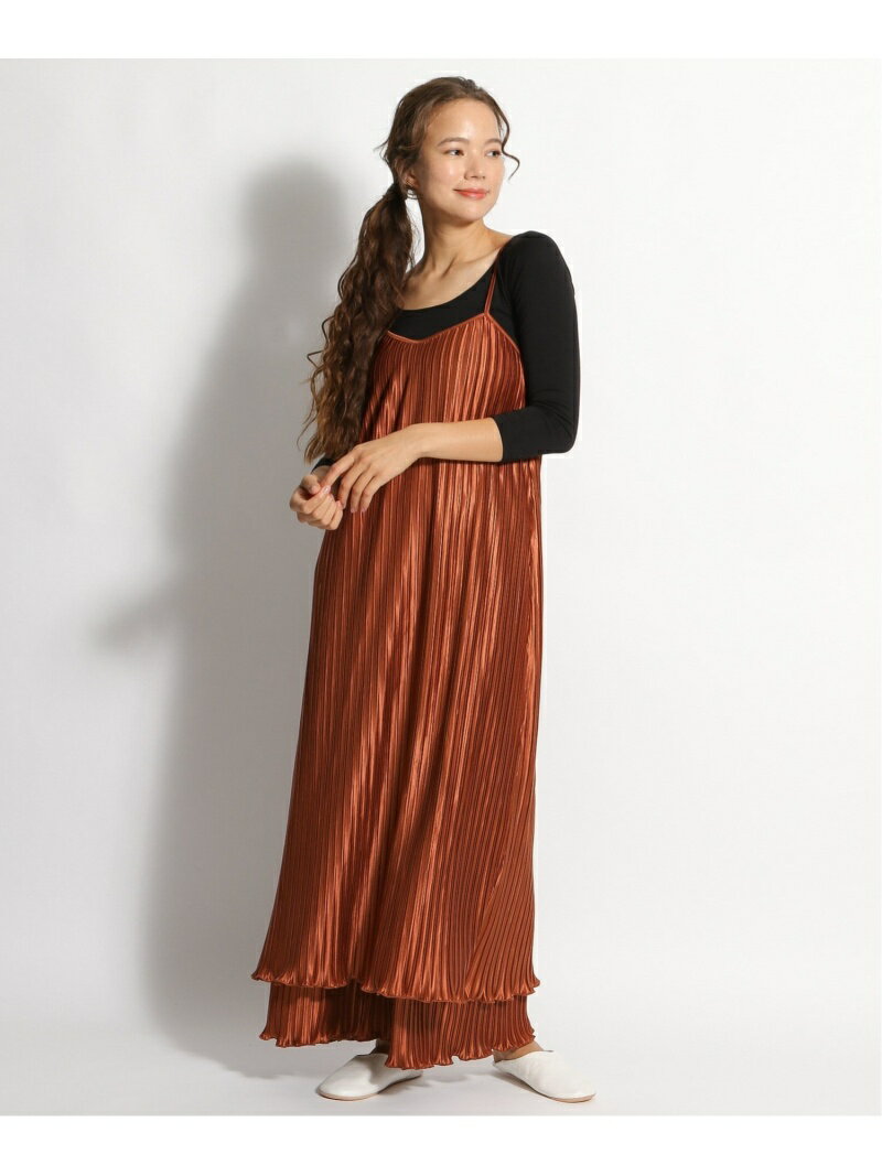 【SALE／20%OFF】bijorie プリーツサテン／ワンピース/ルームウェア/ロング ビジュリィ ワンピース キャミワンピース ブラウン ベージュ【送料無料】