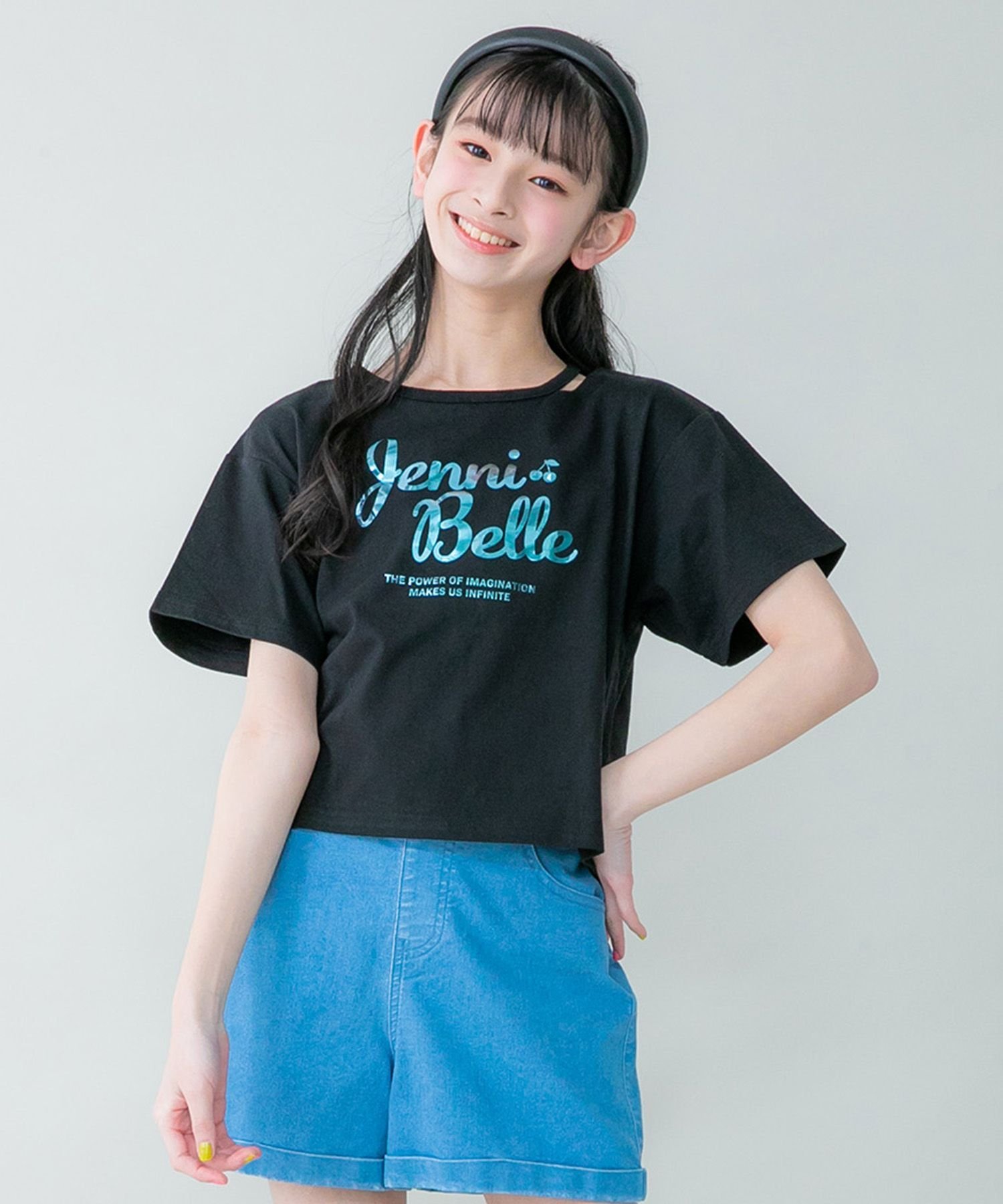 JENNI belle 防蚊ネックスリットTシャツ ジェニィオンラインショップ トップス カットソー・Tシャツ ブラック ホワイト グリーン