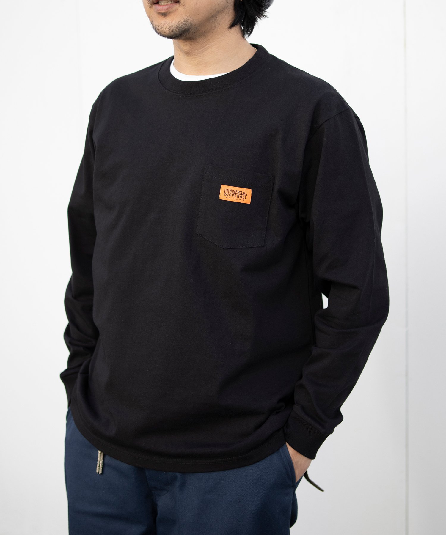 UNIVERSAL OVERALL POCKET LONG SLEEVE TEE / 長袖 /ポケT ユニバーサルオーバーオール トップス カットソー・Tシャツ ホワイト ブラック グレー【送料無料】
