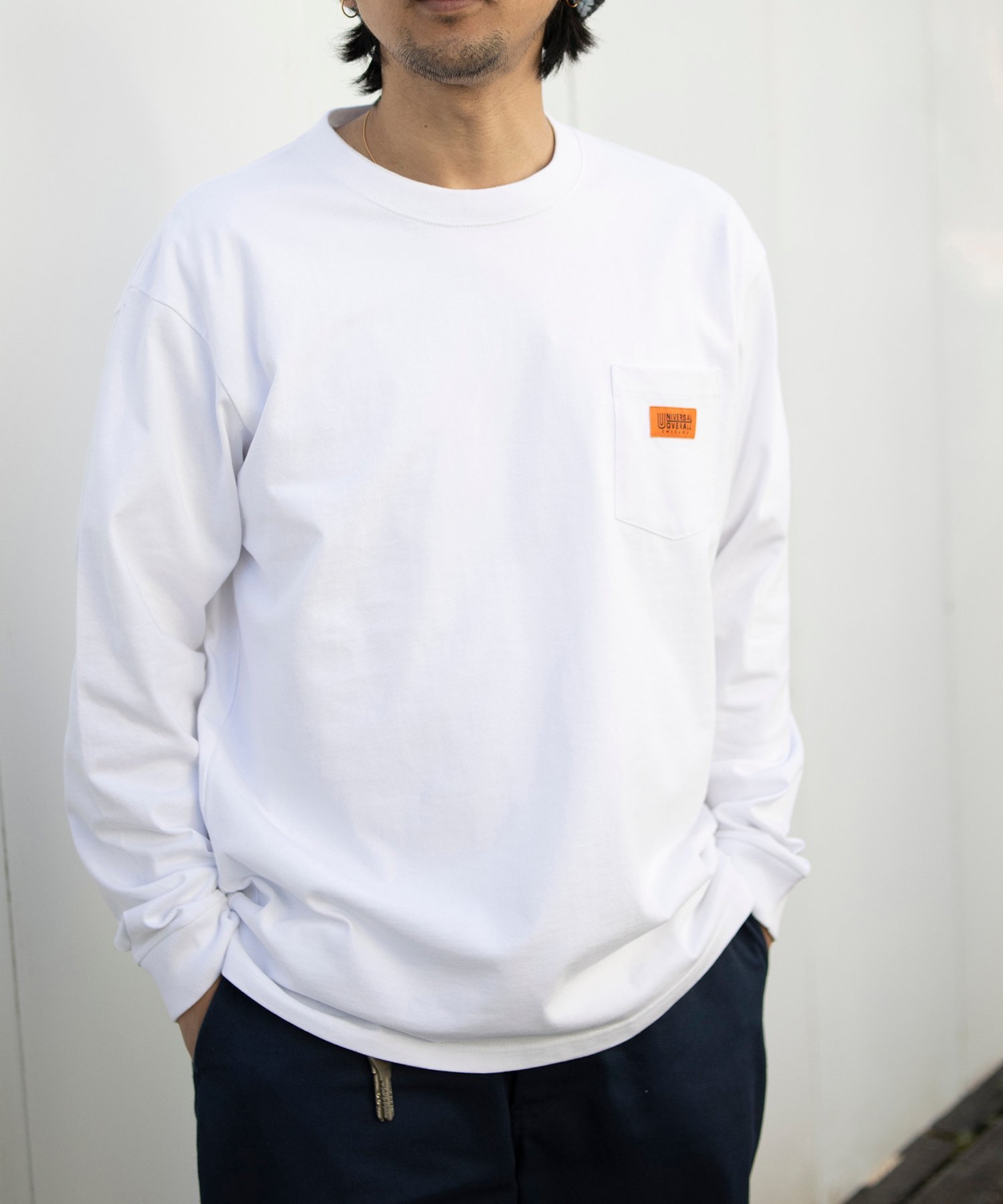 UNIVERSAL OVERALL POCKET LONG SLEEVE TEE / 長袖 /ポケT ユニバーサルオーバーオール トップス カットソー・Tシャツ ホワイト ブラック グレー【送料無料】