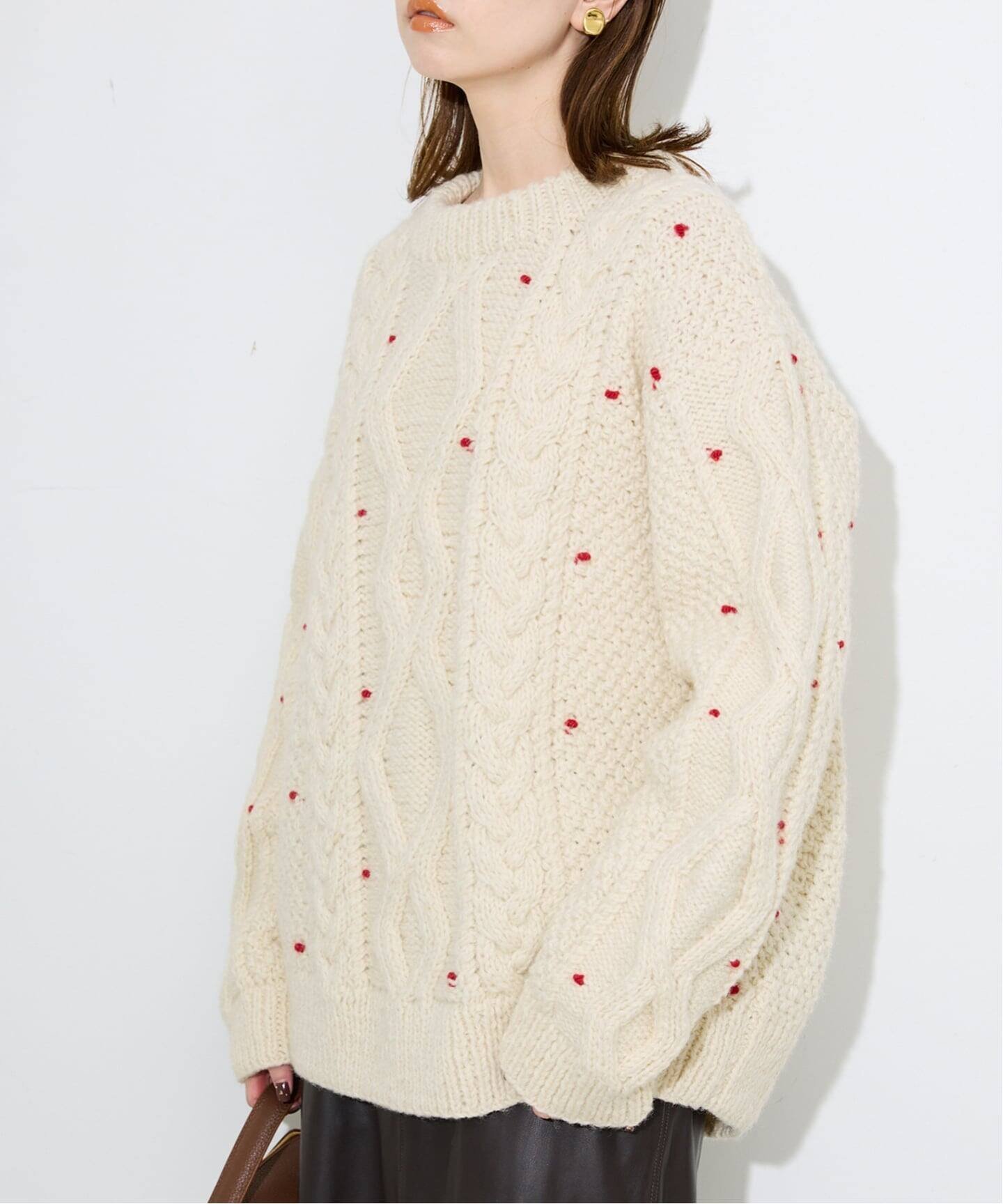 SLOBE IENA embroideryハンドニット スローブ イエナ トップス ニット ネイビー ベージュ【送料無料】のサムネイル