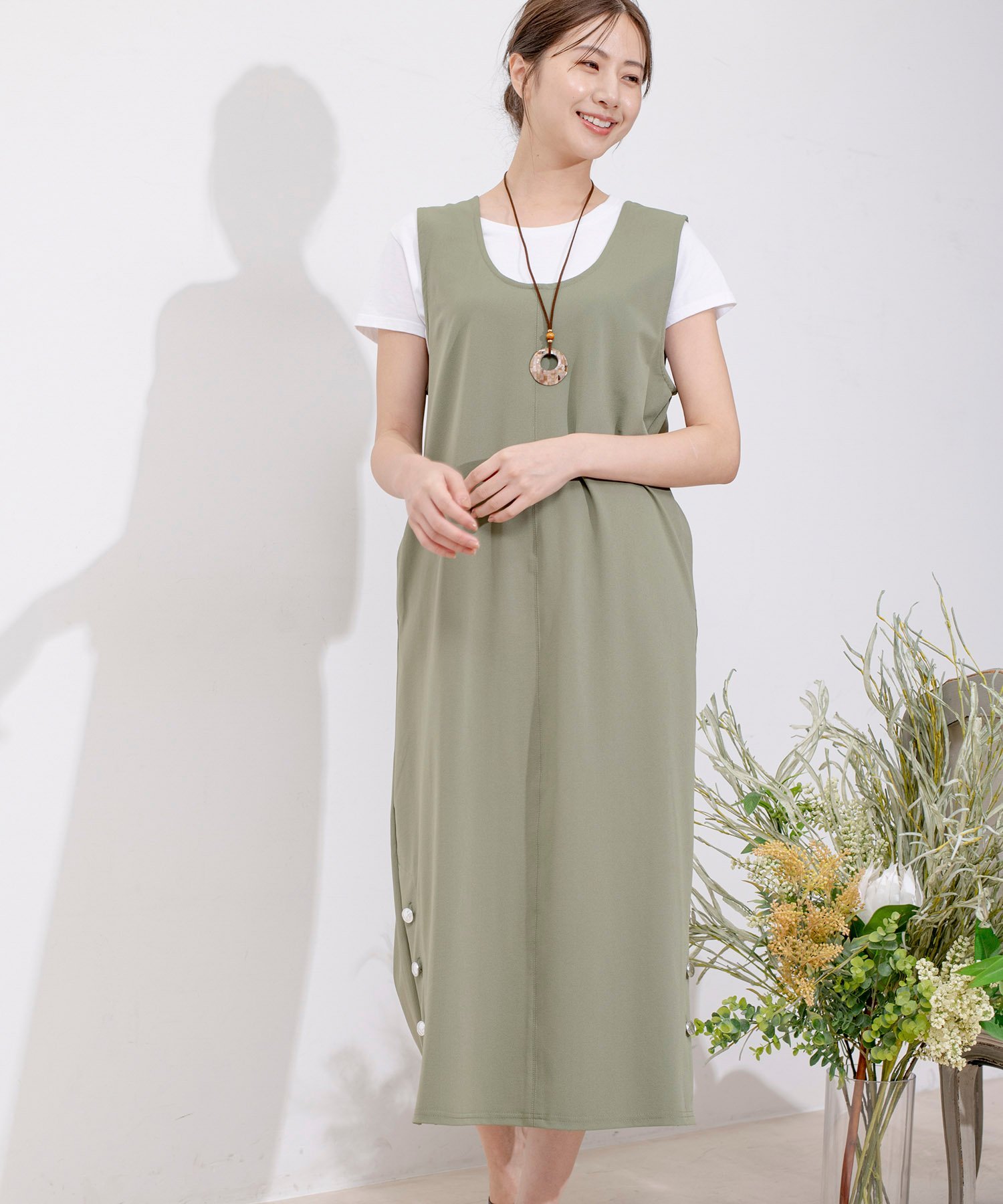 【SALE／50%OFF】JAYRO サークルストレッチUネックジャンパースカート ジャイロ ワンピース・ドレス ジャンパースカート カーキグリーン ブラック グレー【送料無料】