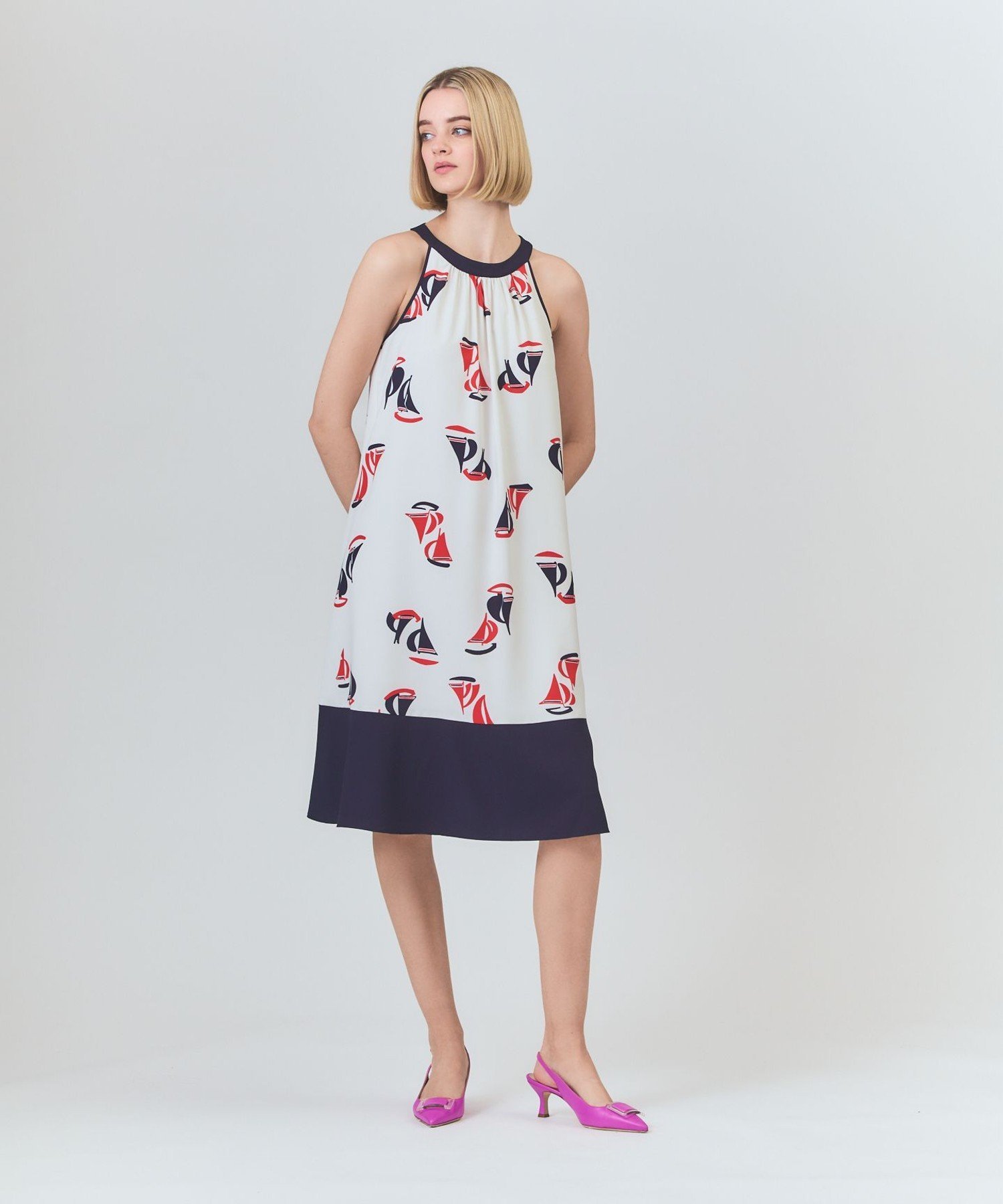 【SALE／30%OFF】GRACE CONTINENTAL マリンホルタードレス グレースコンチネンタル ワンピース・ドレス ワンピース ホワイト ネイビー【送料無料】