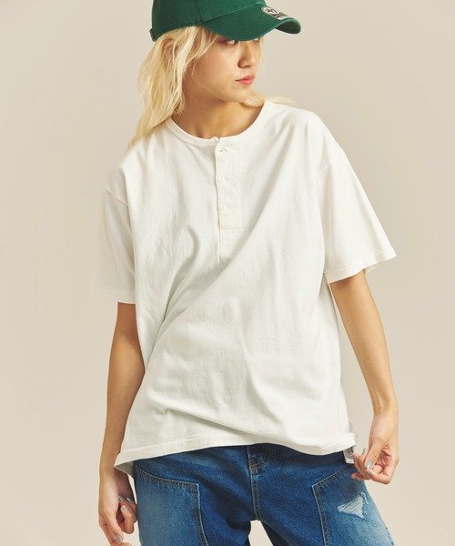 SELECT BRANDS Healthknit/ヘルスニット TOMPKINS JERSEY HENLEY NECK S/S TEE(MENS) ジャックローズ トップス カットソー・Tシャツ ブラック ホワイト