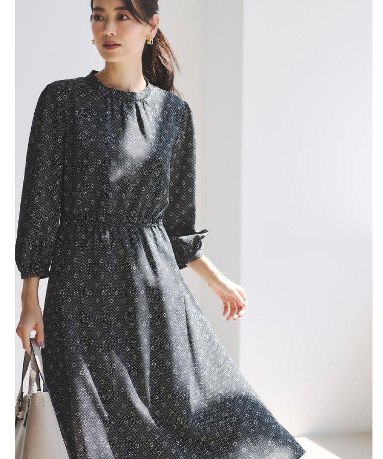 Reflect 【きちんと見え/通勤/セレモニーにおすすめ◎】ドット*ダイヤ柄ワンピース リフレクト ワンピース・ドレス その他のワンピース・ドレス ブラック ネイビー【送料無料】のサムネイル