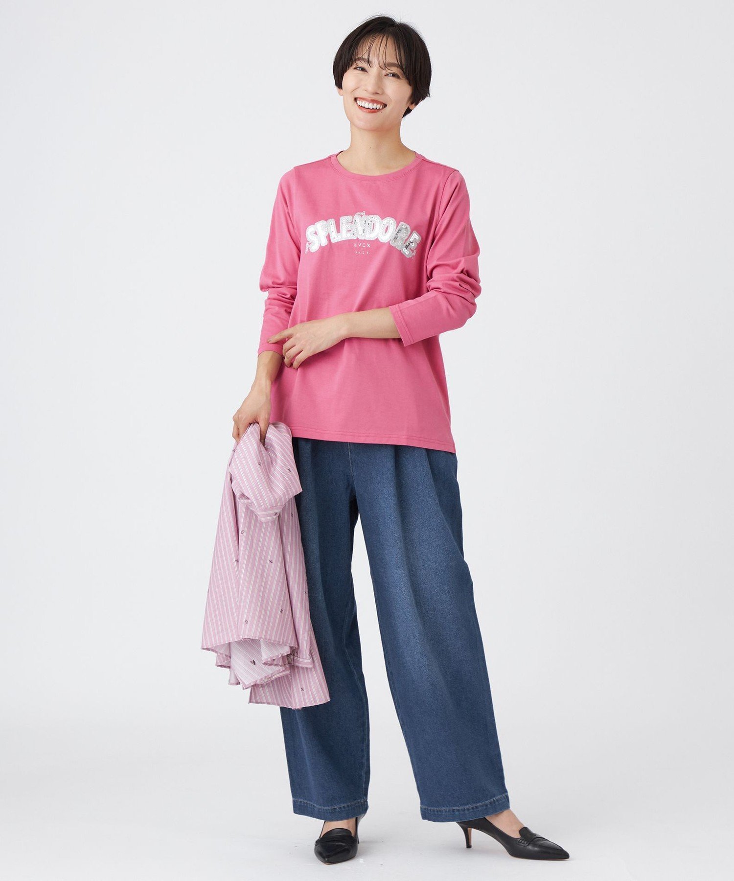 【カタログ掲載品】【マシンウォッシャブル】パンチングデニムコンビタックバレルパンツ エヴェックス バイ クリツィア パンツ ジーンズ・デニムパンツ ネイビー