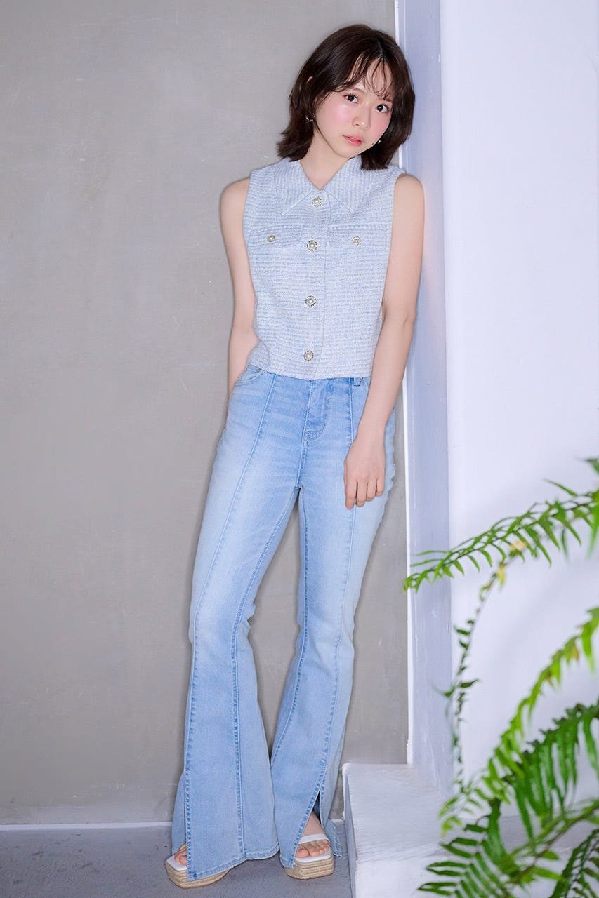 rienda 【AKB48 行天優莉奈さん着用アイテム】【AKB48着用アイテム】レースアップハイウエストデニムパンツ リエンダ パンツ ジーンズ・デニムパンツ ブラック ホワイト