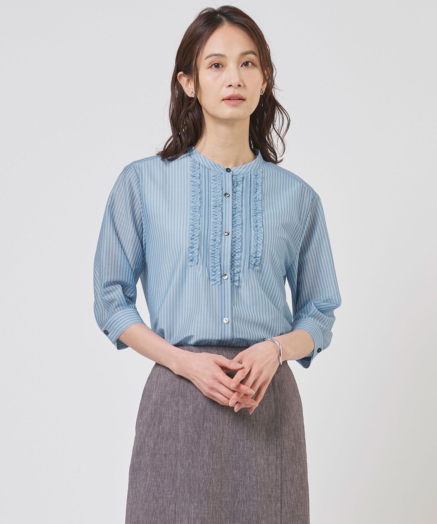 J.PRESS LADIES L 【一枚で着映え】シアーピンストライプ カットソー ジェイプレス トップス カットソー・Tシャツ ブルー ピンク