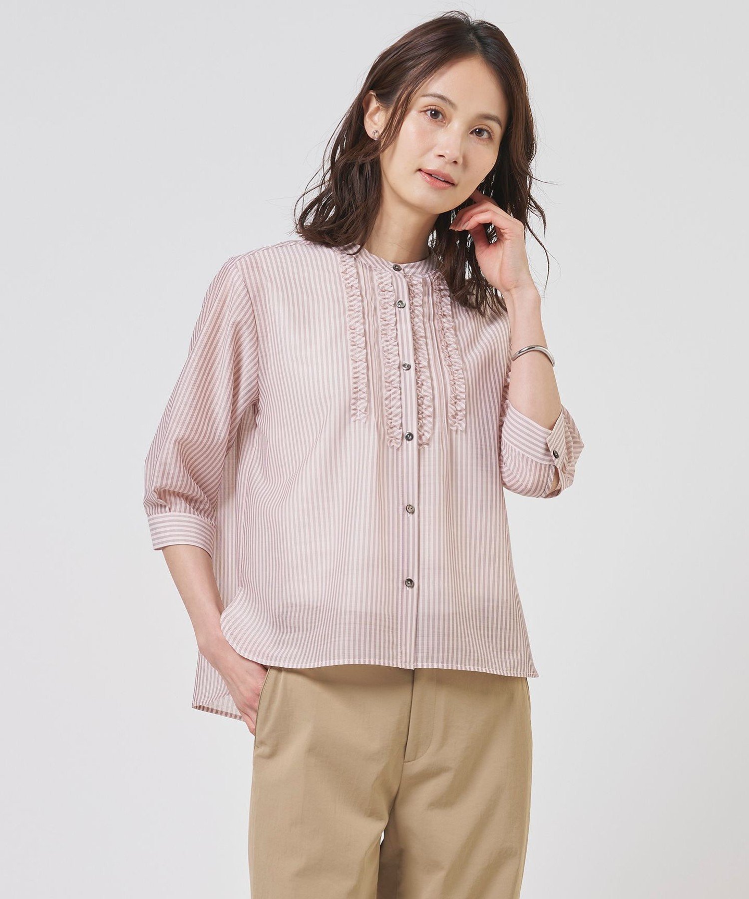J.PRESS LADIES L 【一枚で着映え】シアーピンストライプ カットソー ジェイプレス トップス カットソー・Tシャツ ブルー ピンク
