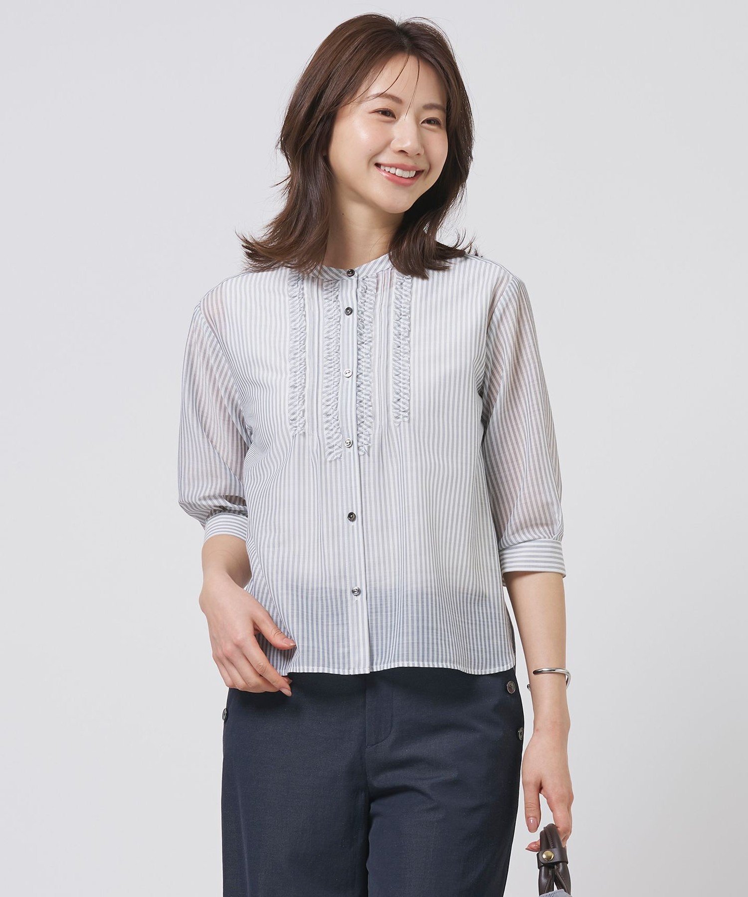 J.PRESS LADIES L 【一枚で着映え】シアーピンストライプ カットソー ジェイプレス トップス カットソー・Tシャツ ブルー ピンク