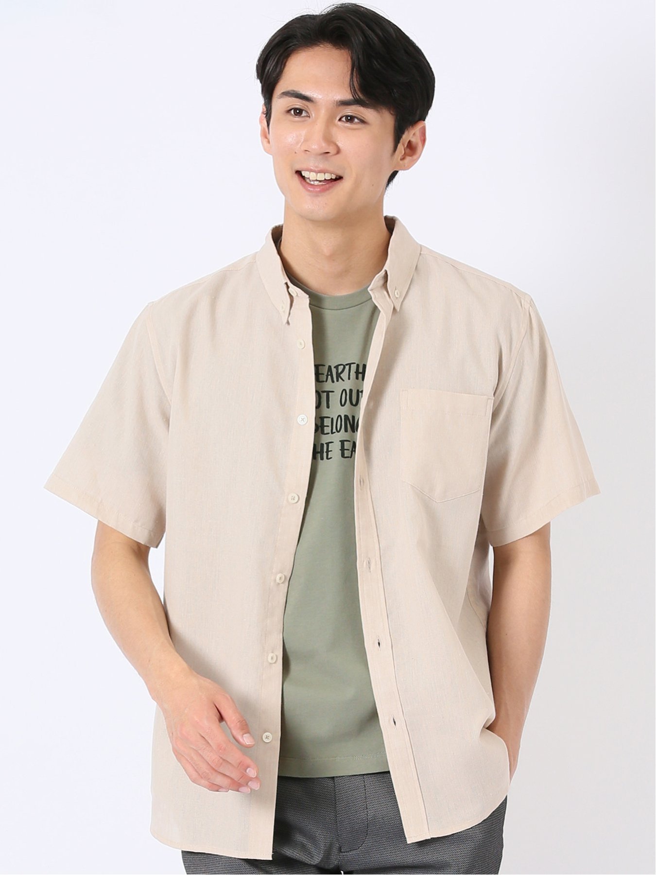 m.f.editorial リネン混 ボタンダウン 半袖 シャツ タカキュー トップス シャツ・ブラウス ホワイト