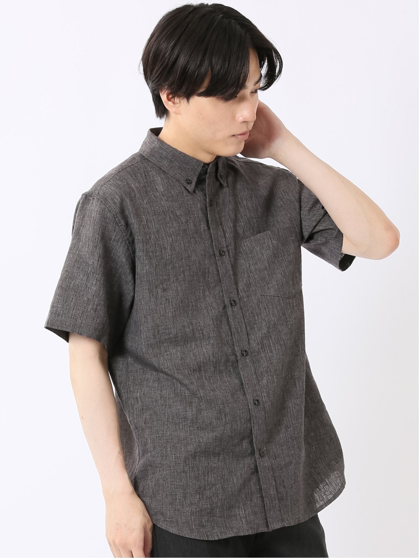 m.f.editorial リネン混 ボタンダウン 半袖 シャツ タカキュー トップス シャツ・ブラウス ホワイト