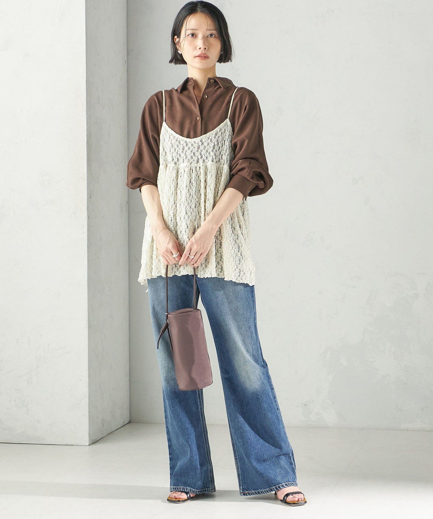WOMEN 《予約》＜手洗い可能＞ポリエステル スエード シャツ 羽織 シップス トップス シャツ・ブラウス ブラウン ホワイト