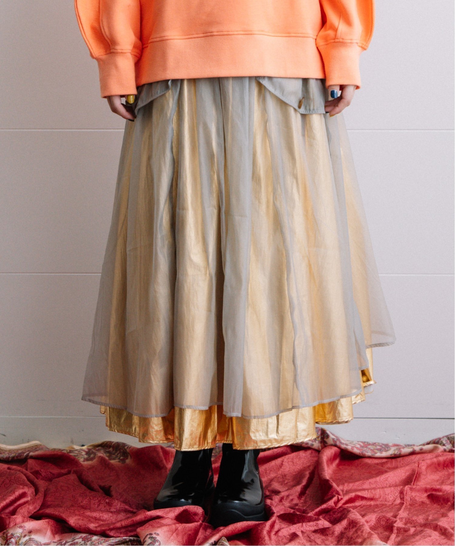 AULA AILA METALLIC REVERSIBLE SKIRT アウラアイラ スカート ロング・マキシスカート ゴールド ブラック シルバー【送料無料】