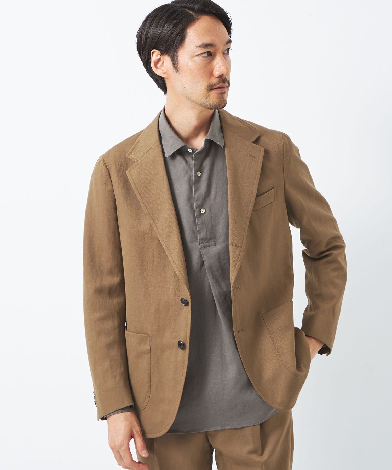 【SALE／50%OFF】UNITED ARROWS green label relaxing 麻混カルゼ 3B ジャケット ユナイテッドアローズ アウトレット ジャケット・アウター テーラードジャケット・ブレザー ブラウン グレー ネイビー【送料無料】