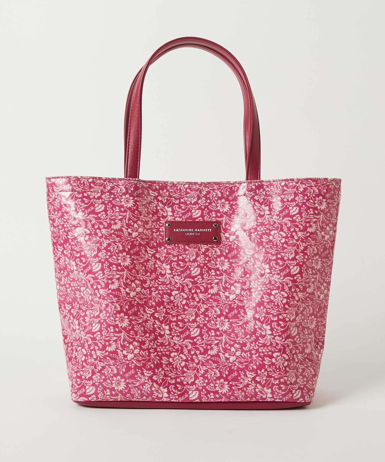 KATHARINE HAMNETT LONDON KATHARINE HAMNETT LONDON ｜オリジナル総花柄 横型トートバッグ リバースプロジェクトストア バッグ トートバッグ ブルー ピンク【送料無料】