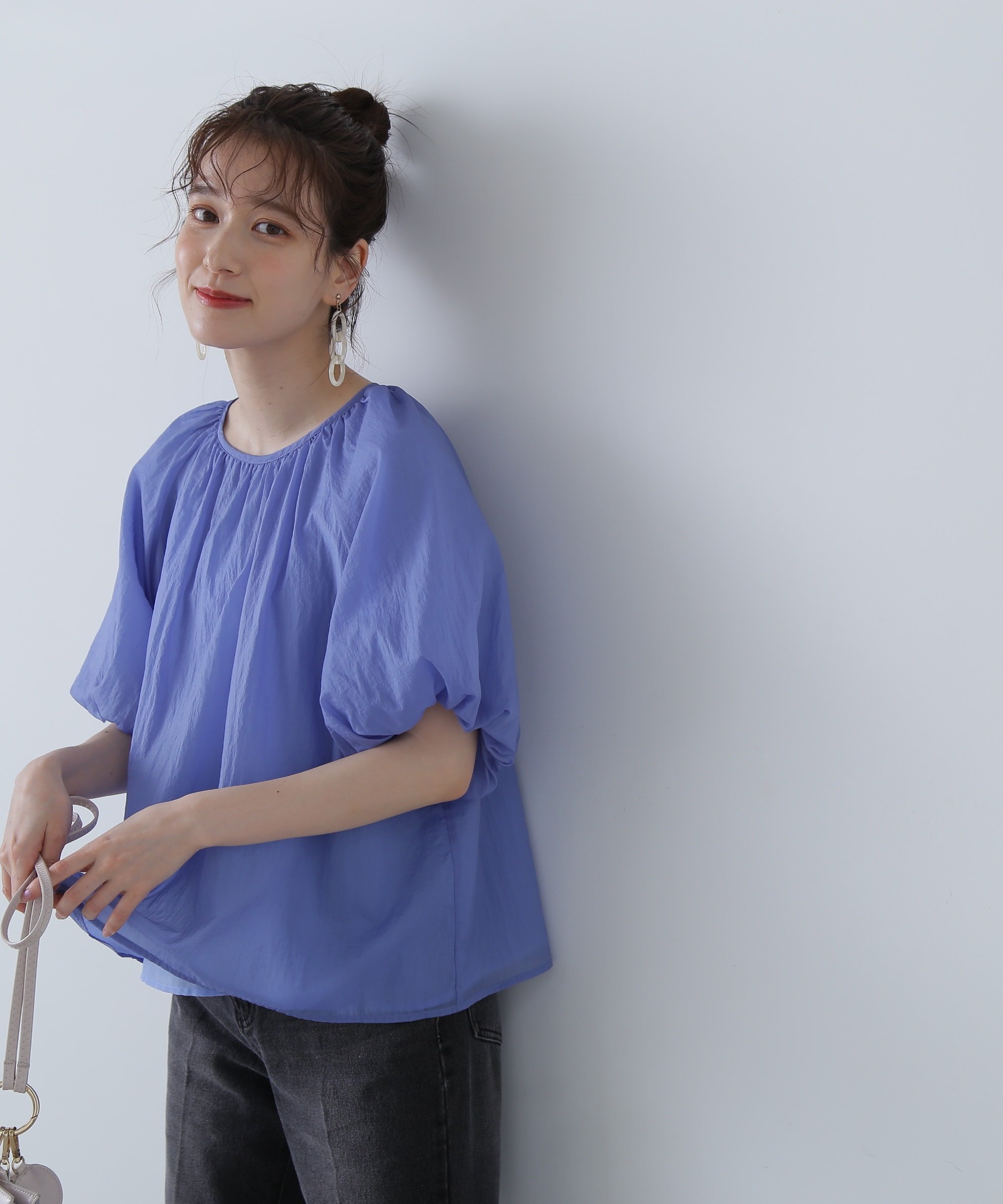 N. Natural Beauty Basic シアーオーガンジーブラウス エヌ ナチュラルビューティーベーシック* トップス シャツ・ブラウス ホワイト ブルー ネイビー【送料無料】