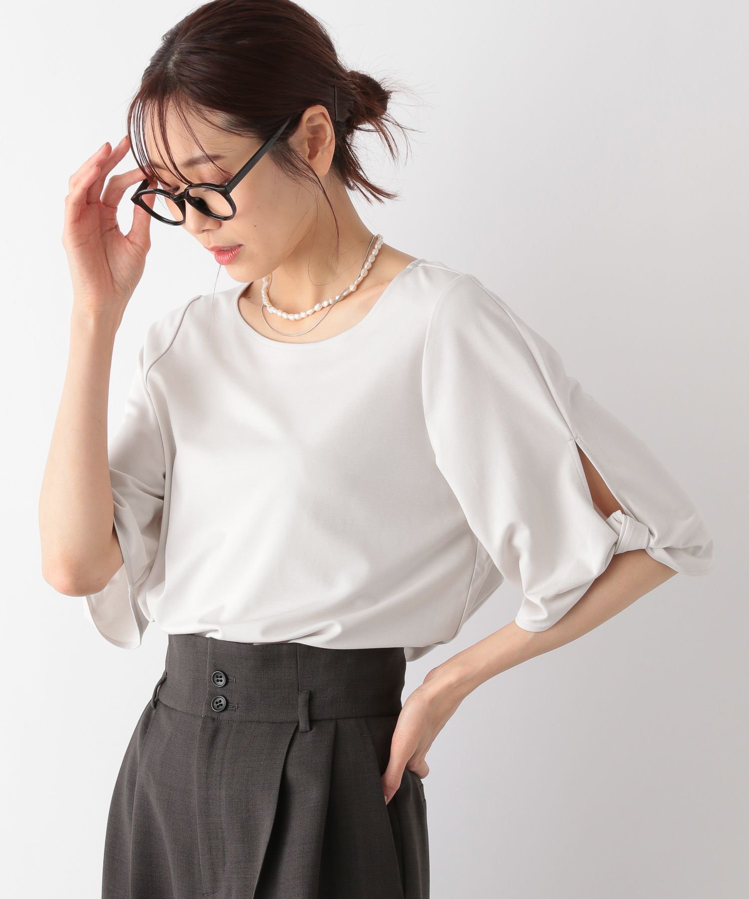 【SALE／40%OFF】GLOBAL WORK MATINEE LINE/リボンスリットプルオーバー半袖/108024 グローバルワーク トップス カットソー・Tシャツ グレー ブラック ホワイト
