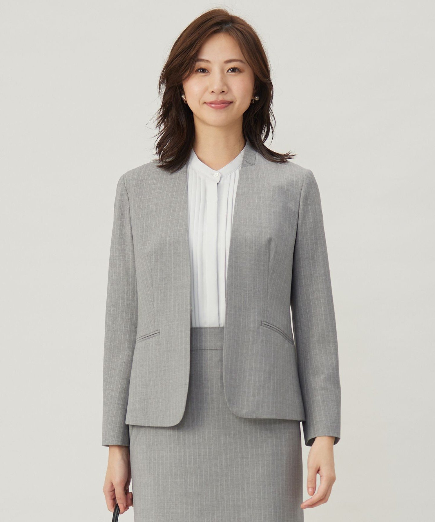 Wool - 【SALE／50%OFF】J.PRESS 【セットアップ対応】BAHARIYE2 ノーカラー ジャケット ジェイプレス ジャケット・アウター ノーカラージャケット グレー【送料無料】