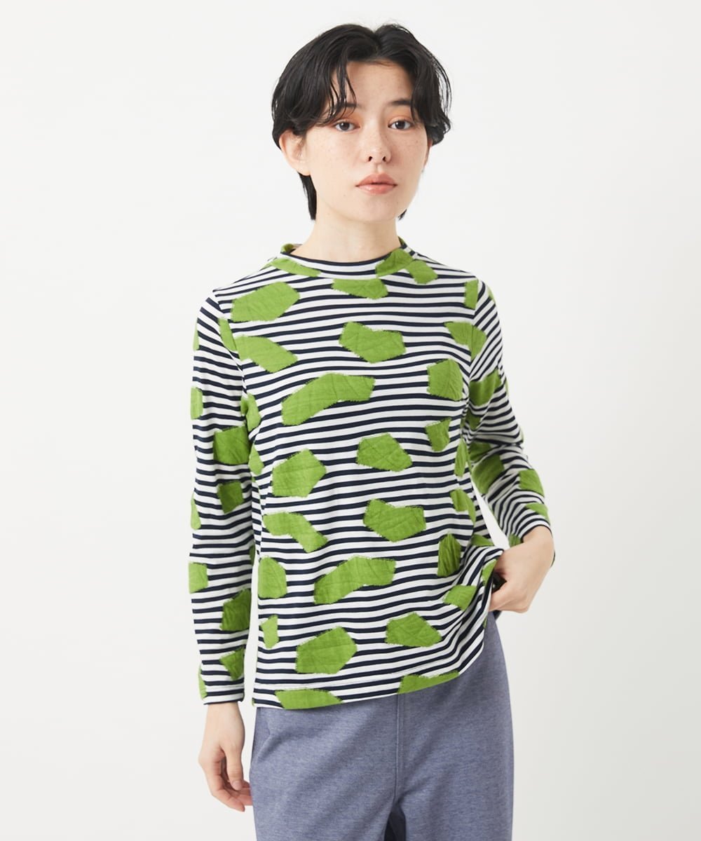 【SALE／50%OFF】GIANNI LO GIUDICE（小さいサイズ） [日本製]浮雲ジャガードショート丈カットソー メゾンドゥサンク トップス カットソー・Tシャツ グリーン【送料無料】