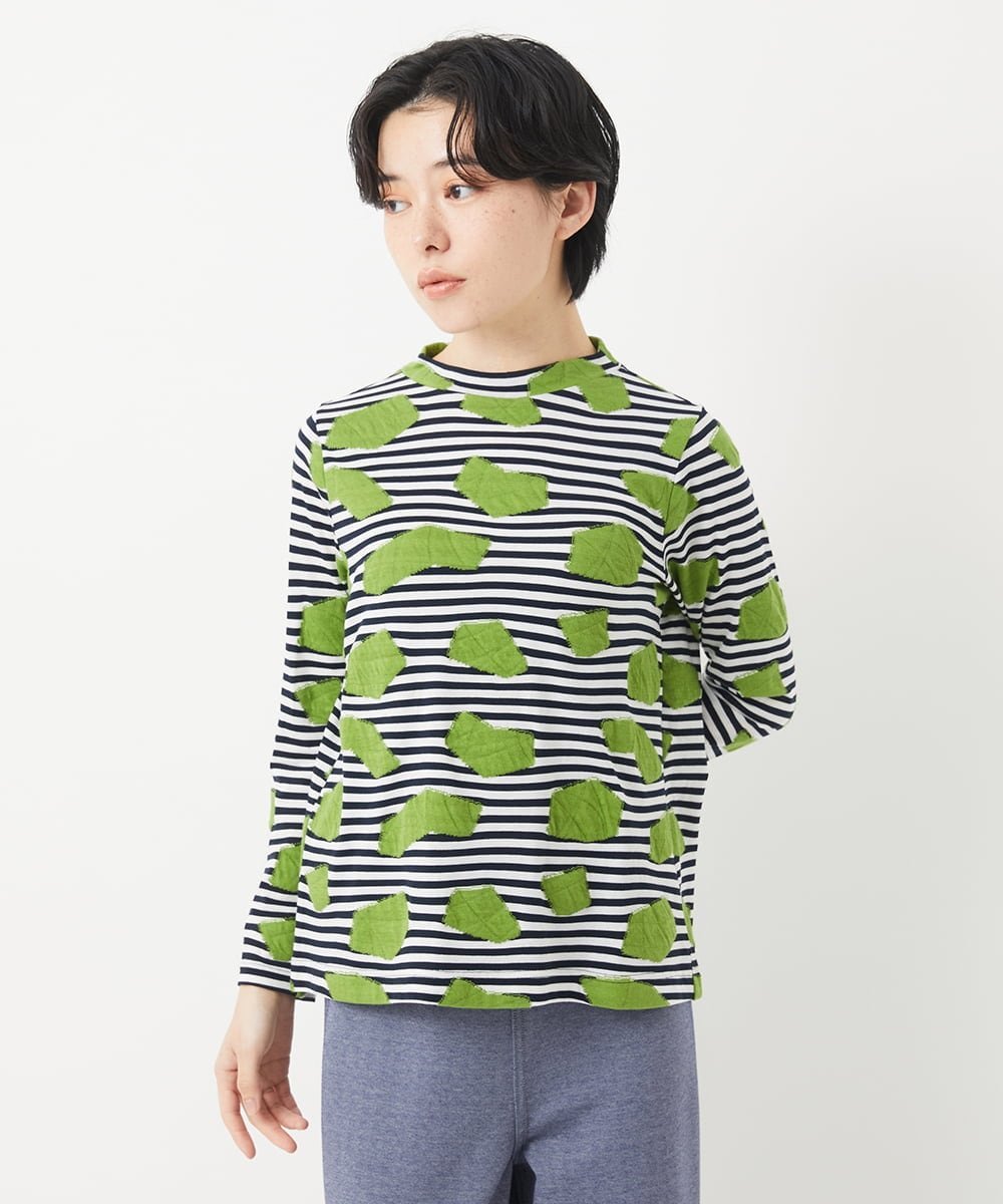 （小さいサイズ） [日本製]浮雲ジャガードショート丈カットソー メゾンドゥサンク トップス カットソー・Tシャツ グリーン