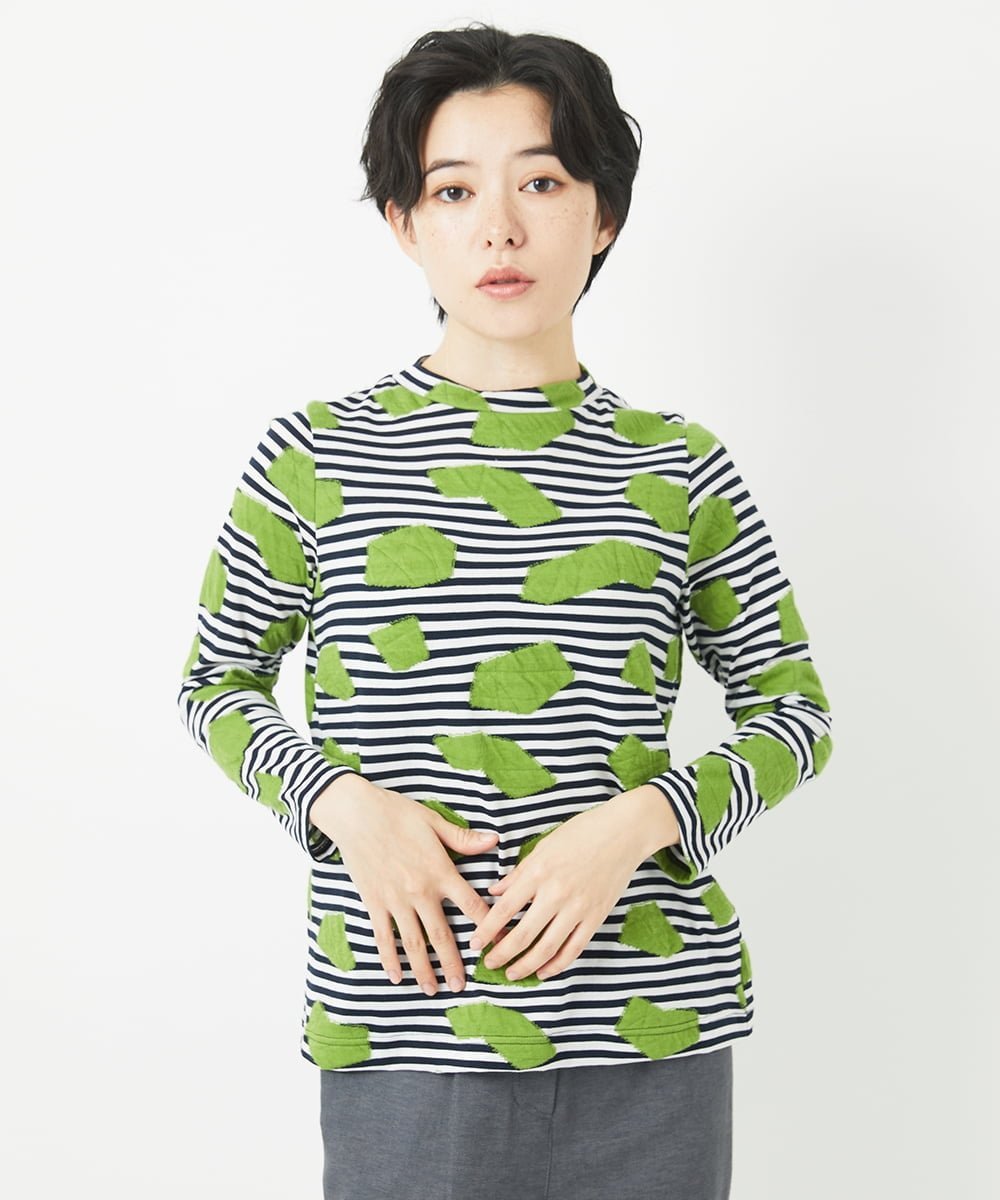 （小さいサイズ） [日本製]浮雲ジャガードショート丈カットソー メゾンドゥサンク トップス カットソー・Tシャツ グリーン