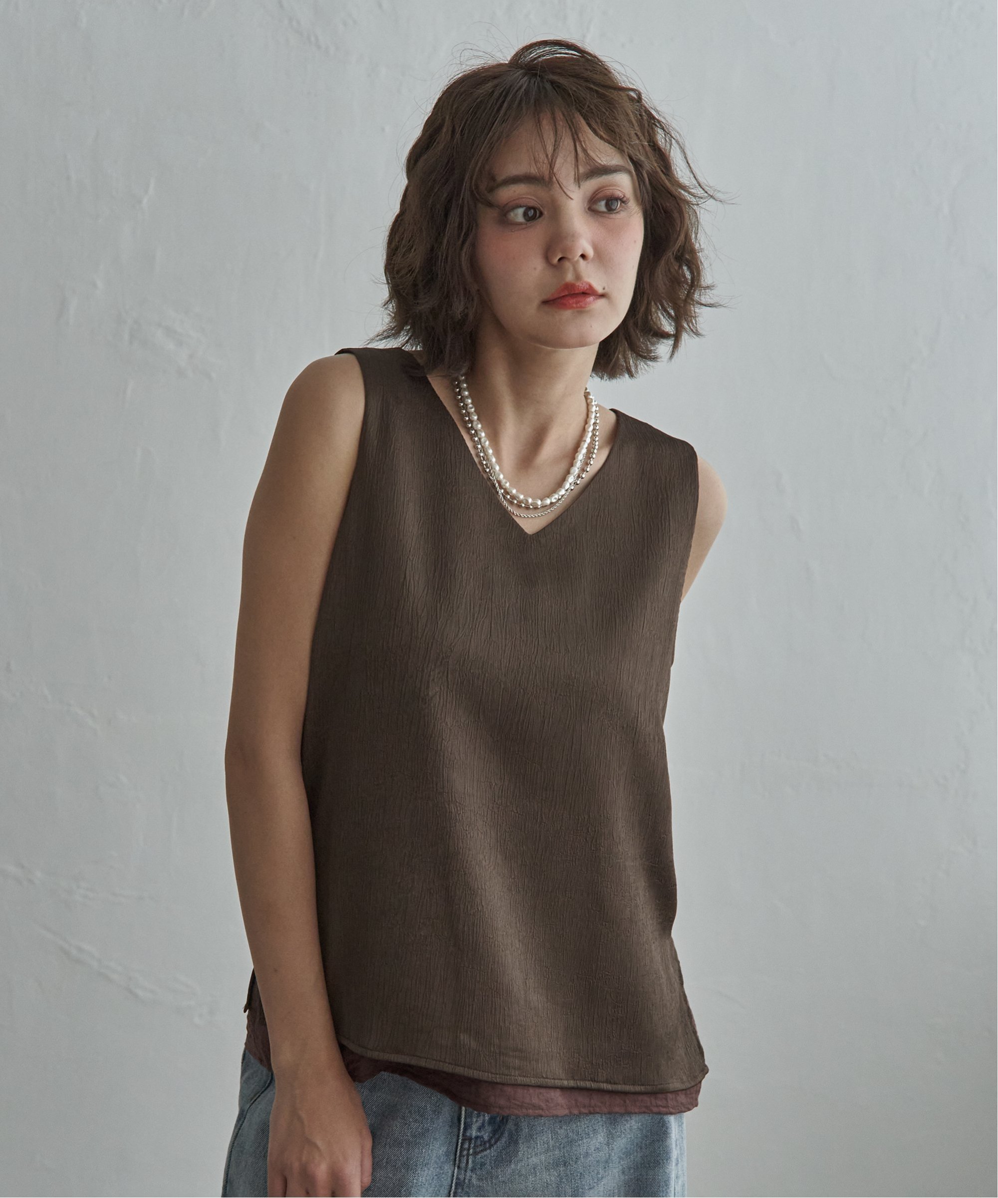 樂天商城 - 【SALE／40%OFF】notch. サテンレイヤードノースリブラウス ノッチ トップス シャツ・ブラウス ベージュ ホワイト ブラウン